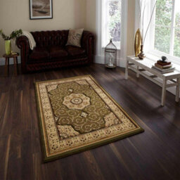 Green Traditional Easy To Clean Bordered Floral Rug For Dining Room-160Cm X 230Cm