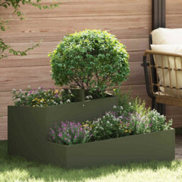 Berkfield Garden Planter Olive Green 80 X 80 X 50 Cm Cold-Rolled Steel