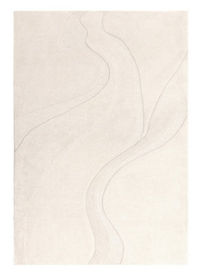 Cream Abstract Wool Modern Easy To Clean Handmade Dining Room Bedroom And Living Room Rug -120Cm X 170Cm