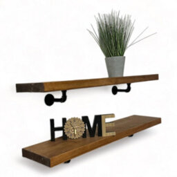 MKGT Industrial Pipe Bracket Wooden Floating Shelves, Rustic Wall Decor (Tudor Oak, 100Cm)