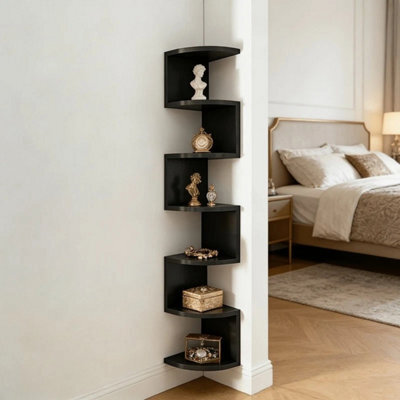 Black 7-Tier Corner Wall Shelf, Wall Mounted - image 1