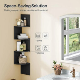 Black 7-Tier Corner Wall Shelf, Wall Mounted - thumbnail 3