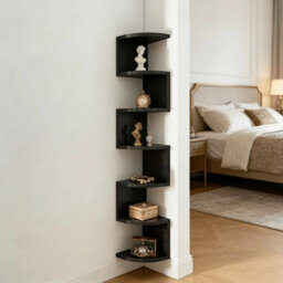 Black 7-Tier Corner Wall Shelf, Wall Mounted - thumbnail 1