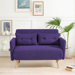 Mattress Guru Roxy Modern 2-Seater Loveseat Sofa, Convertible Fold-Out Sofabed, Borg Fabric, Purple - thumbnail 1