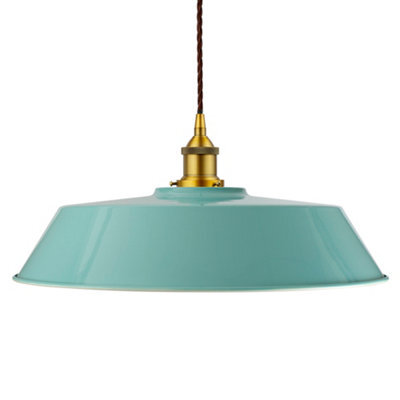 Duck Egg Blue Large Chancery Painted Dome Pendant Light With Antique Gold Lamp Holder And Brown Twisted Cable - Se Home - image 1