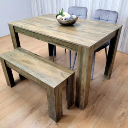 Kosy Koala Modern Rustic Dining Set With 2 Grey Velvet Chairs And 1 Bench Dining Room Furniture - thumbnail 2