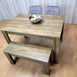 Kosy Koala Modern Rustic Dining Set With 2 Grey Velvet Chairs And 1 Bench Dining Room Furniture - thumbnail 3