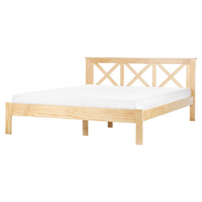 Beliani Bed Pine Wood Tannay 160 X 200 Cm (Eu King Size) Light Brown - image 1
