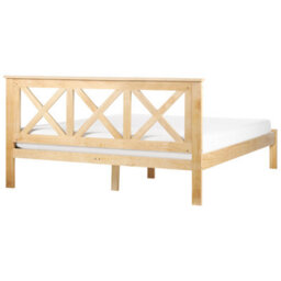 Beliani Bed Pine Wood Tannay 160 X 200 Cm (Eu King Size) Light Brown - thumbnail 5