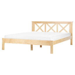 Beliani Bed Pine Wood Tannay 160 X 200 Cm (Eu King Size) Light Brown - thumbnail 1
