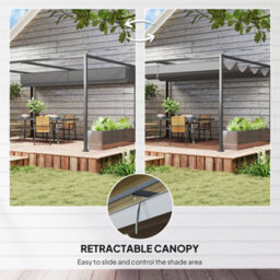 Outsunny 4 X 3M Metal Pergola Gazebo Patio Sun Shelter Retractable Canopy Grey - thumbnail 4