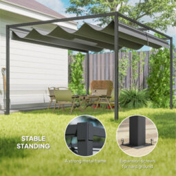 Outsunny 4 X 3M Metal Pergola Gazebo Patio Sun Shelter Retractable Canopy Grey - thumbnail 5