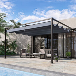 Outsunny 4 X 3M Metal Pergola Gazebo Patio Sun Shelter Retractable Canopy Grey - thumbnail 2