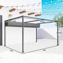 Outsunny 4 X 3M Metal Pergola Gazebo Patio Sun Shelter Retractable Canopy Grey - thumbnail 3