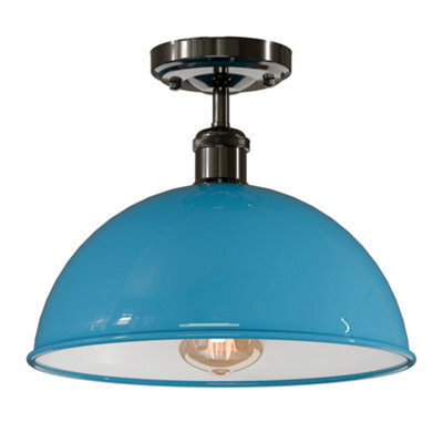 Industrial-Semi Flush Mount Vintage Ceiling Light Metal 30Cm Dome Lampshade Mini Pendant Lighting  For Living Room - image 1