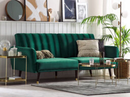 Beliani Sofa Bed 3 Seater Vimmerby Velvet Emerald Green - thumbnail 2
