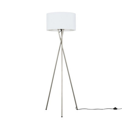 Valuelights Camden Brushed Chrome Tripod Floor Lamp With White Drum Shade And Bulb - image 1