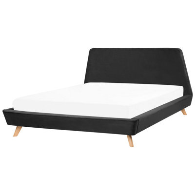 Beliani Bed Velvet Vienne 180 X 200 Cm (Eu Super King) Black - image 1