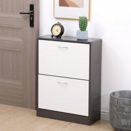 Avc Designs 2 Drawer Shoe Storage Cabinet Wooden Freestanding Footwear Rack Unit For Hallway Or Entryway (Grey & White) - thumbnail 1