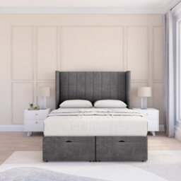 "Sloomy Falcon Steel Plush 4Ft Ottoman Bed End Opening With Sprung Memory Mattress & 54"" Headboard-Small Double" - thumbnail 2