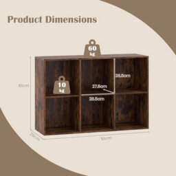 Brown 6 Cube Bookcase Modern Horizontal/vertical Bookshelf Display Rack Organizer - thumbnail 2