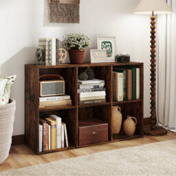 Brown 6 Cube Bookcase Modern Horizontal/vertical Bookshelf Display Rack Organizer - thumbnail 5