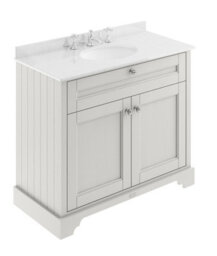 Hudson Reed Floor Standing 2 Door Traditional Vanity Unit With 3 Tap Hole White Marble Top & Basin, Timeless Sand, 1020 X 470 mm