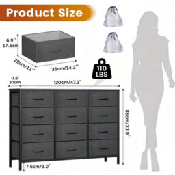 Dark Grey12 Drawer Dresser For Bedroom, Fabric Dressers & Chests Of Drawers - thumbnail 2