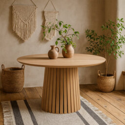 Wyld Haus Twillbury Round Dining Table, Matt Oak-Look Top With Slatted Conic Base, 120Cm - thumbnail 2