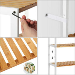 Songmics Customizable Bamboo Display Unit, 5-Tier Storage Solution With Adjustable Levels, Modern Home Organizer, White And Wood - thumbnail 6