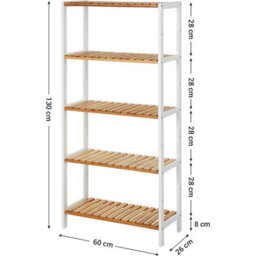 Songmics Customizable Bamboo Display Unit, 5-Tier Storage Solution With Adjustable Levels, Modern Home Organizer, White And Wood - thumbnail 2