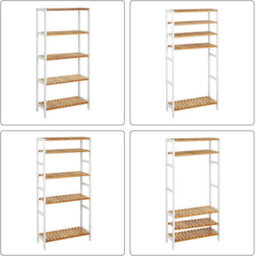 Songmics Customizable Bamboo Display Unit, 5-Tier Storage Solution With Adjustable Levels, Modern Home Organizer, White And Wood - thumbnail 5