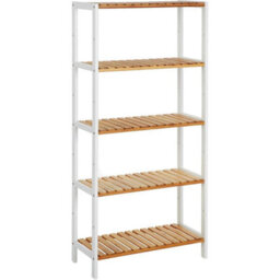 Songmics Customizable Bamboo Display Unit, 5-Tier Storage Solution With Adjustable Levels, Modern Home Organizer, White And Wood - thumbnail 8
