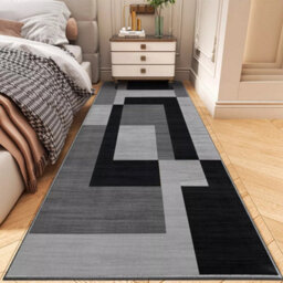 Ameha Printed Rug Hallway Area Runner Extra Large Soft Pile Modern Bedroom Living Room Carpet- 80X300 Cm Milo Black Grey - thumbnail 8