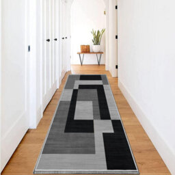 Ameha Printed Rug Hallway Area Runner Extra Large Soft Pile Modern Bedroom Living Room Carpet- 80X300 Cm Milo Black Grey - thumbnail 2
