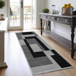 Ameha Printed Rug Hallway Area Runner Extra Large Soft Pile Modern Bedroom Living Room Carpet- 80X300 Cm Milo Black Grey - thumbnail 6