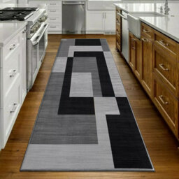 Ameha Printed Rug Hallway Area Runner Extra Large Soft Pile Modern Bedroom Living Room Carpet- 80X300 Cm Milo Black Grey - thumbnail 7