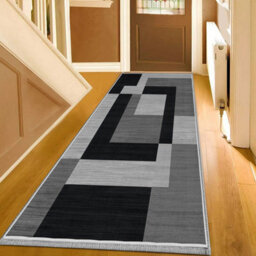 Ameha Printed Rug Hallway Area Runner Extra Large Soft Pile Modern Bedroom Living Room Carpet- 80X300 Cm Milo Black Grey - thumbnail 4