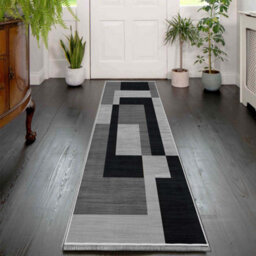Ameha Printed Rug Hallway Area Runner Extra Large Soft Pile Modern Bedroom Living Room Carpet- 80X300 Cm Milo Black Grey - thumbnail 5