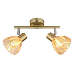 Luminosa Lighting Luminosa Zachery Twin Ceiling Spotlight Brass-Coloured Matt Amber Glass Shade 2X E14 - thumbnail 3
