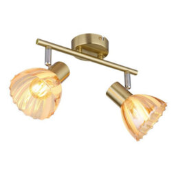 Luminosa Lighting Luminosa Zachery Twin Ceiling Spotlight Brass-Coloured Matt Amber Glass Shade 2X E14