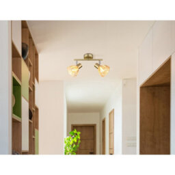 Luminosa Lighting Luminosa Zachery Twin Ceiling Spotlight Brass-Coloured Matt Amber Glass Shade 2X E14 - thumbnail 6