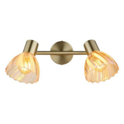 Luminosa Lighting Luminosa Zachery Twin Ceiling Spotlight Brass-Coloured Matt Amber Glass Shade 2X E14 - thumbnail 4