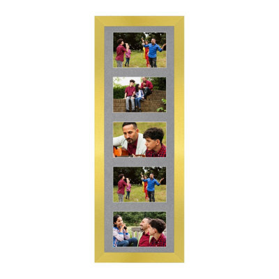 AK Frames 26X8 Gold Sleek Multi Photo Frame With Mid Grey Mount - Holds 5 Apertures (5X) 6X4 Photos - image 1