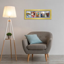 AK Frames 26X8 Gold Sleek Multi Photo Frame With Mid Grey Mount - Holds 5 Apertures (5X) 6X4 Photos - thumbnail 3