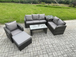 Fimous 7 Seater Outdoor Rattan Garden Furniture Set Rattan Lounge Sofa Set With Coffee Table Reclining Chair Side Table - thumbnail 2