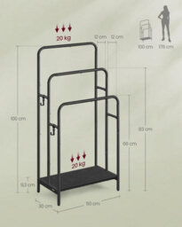 Songmics Vasagle Towel Stand, Triple Bar Rack With Storage Shelf And Hooks, Ink Black And Ebony Black - thumbnail 2