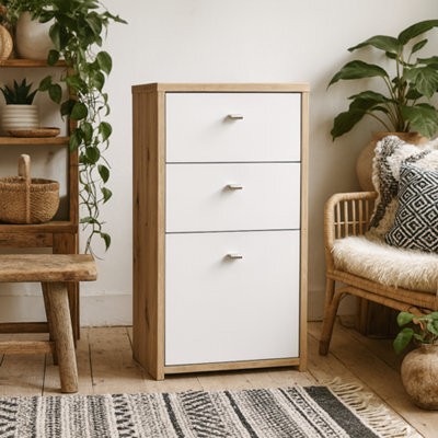 Wyld Haus Willowmere Chest, White And Natural Artisan Oak, 2 Drawers + Cupboard, Compact - image 1
