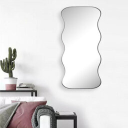 Deenz Rectangle Chic Curved Edge Design Wall Hanging Mirror Mdf Black Toned Large Metal Frame Home Décor Clear Display 120X58X3 Cm
