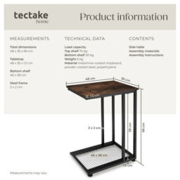 Tectake Bedside Table Eton - Industrial Style, 48 X 35 X 66 Cm - Industrial Wood Dark, Rustic - thumbnail 6